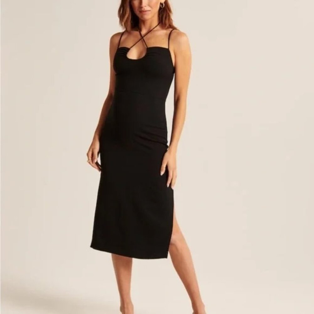 Abercrombie & Fitch Strappy Halter Midi Dress in Black